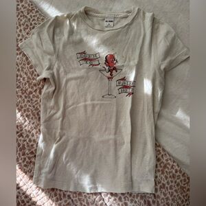 Re/Done Cream Tee with Red and Black Graphic
